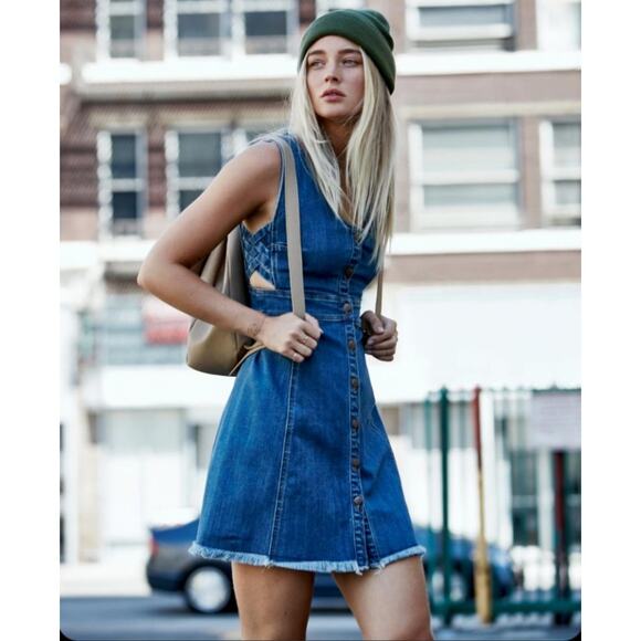Pacsun Denim Cutout Dress Button Front Raw Hem size Small - Picture 1 of 16